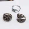 Anillo Vintage de Plata de Ley Mariposa Negra Tinta Cara Ancha Pegamento Goteando Mariposa de Moda Boca Viva Ajustable Anillo Dedo Índice Joyería