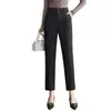 Calça Harem Plissada de Cintura Alta Feita Sob Medida para Mulheres, Primavera e Outono, Emagrecedora, Calça Cenoura Cropped, Elegante para Figuras Baixas
