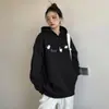 Moletom com Capuz de Gato Cartoon Branco e Cinza para Mulheres 2026 Novo Outono e Inverno Hoodie Estilo Coreano Roupa Minimalista Top Jaqueta