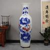Vaso de Chão Cerâmico Azul e Flores de Jingdezhen Decoração para Sala de Estar Hall Gabinete de TV Decoração Presente
