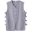 Chaleco chino de algodón y lino de verano para papá de mediana edad, chaleco con hebilla retro para hombre, camiseta sin mangas con cuello en V, camiseta de abuelo