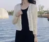 Cardigan de Malha Versátil Moda Cruzada Primavera e Verão Gola V Solto com Recortes para Mulheres, Cardigan Fino de Manga Longa Proteção Solar
