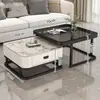 Mesa de centro de lujo ligero para sala de estar, mesa de centro para apartamento pequeño, moderna mesa de centro cuadrada de vidrio y losa de roca con combinación de mueble de TV