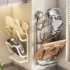 Soporte para Tapa de Olla Tipo Ventosa Sin Taladro, Estante de Almacenamiento de Tabla de Cortar y Utensilios de Cocina de Múltiples Niveles, Organizador de Cocina