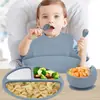 Atacado transfronteiriço infantil silicone louça babador tigela suplementar garfo colher bebê conjunto de cinco peças anti-queda produtos para mãe e bebê conjunto