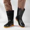 Botas de Lluvia Gruesas Resistentes al Desgaste con Suela de Tendón para Hombre, Botas de Lluvia Antideslizantes de Caña Alta con Peluche Adicional, Botas de Agua para Protección Laboral en Obra