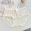 Calcinha Feminina de Algodão Modal Listrada Waffle Estilo Japonês Cintura Média Sem Marcas Virilha Antibacteriana Tamanho Plus
