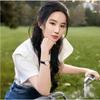Ve a Donde Sopla el Viento Camiseta Blanca de Algodón con Mangas Empalmadas y Nudo Estilo Liu Yifei para Mujer