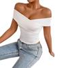 Estilo Americano Simple Sexy Plisado Color Sólido Cruz Sin Tirantes Cuello Sin Tirantes Ajustado Hombros Descubiertos Camiseta Corta Top para Mujer