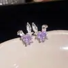 ¡Conejo Corazón Morado Lenguaje! Aretes de conejo de circón, aretes simples y elegantes para mujer, aretes de diseño exquisito y versátil para mujer, venta al por mayor
