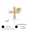 Brincos de Pino Stud de Aço Titânio Rosqueáveis Bola Pequena Haste Cruzada com Cravação de Diamante para Lóbulo da Orelha e Cartilagem Studs Simples para Orelha Conch Femininos