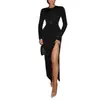 Vestido Longo de Manga Longa com Fenda Alta, Saia Bodycon Sexy de Alto Padrão, Roupas Femininas de Exportação Europeia e Americana Transfronteiriça 2025 Novo