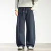 Ropa de Hombre Shanggu Primavera y Otoño Patrón de Bambú Texturizado Vintage Pantalones Curvos Lavados Estilo Callejero Americano Ropa de Trabajo de Moda Pantalones de Cintura Media