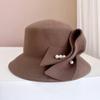 Sombrero de Pescador con Flor Tridimensional de Perlas Cosidas a Mano Francesas para Mujer Otoño e Invierno Lana Australiana Topper Sombrero de Fieltro Estilo Hepburn Sombrero de Cuenca Trendy