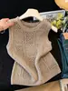 Camiseta de Punto Sin Mangas Jacquard Calado Estilo Old Money para Mujer Verano Chaleco Retro para Mujer Top para Superponer A12882