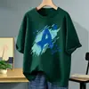 Camiseta Masculina de Manga Curta 100% Algodão com Estampa da Moda 200g, Top Casual Estiloso de Corte Amplo para Adolescentes