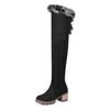 Botas de Pelo de Coelho de Inverno, Botas de Neve Quentes, Saltos Grossos, Saltos Altos, Botas Femininas Acima do Joelho com Cadarço, Sapatos Femininos de Algodão