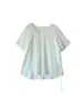 Top de lino simple de manga corta, cuello redondo, versátil, para mujer talla grande, para verano, corte holgado, adelgazante y que disimula la barriga, adecuado para mujeres petite, en blanco