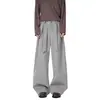 Calça Casual Lisa de Perna Larga com Cintura Franzida Estilo Retro Americano, Pernas em Tesoura, Emagrecimento, Versátil, Caimento Fluido