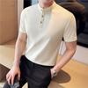 Moda de Verano para Hombre Kuaishou Camisa Polo Botones Turquesa Cuello Henley Corte Ajustado Camiseta Versátil de Manga Corta