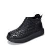 Botines Planos de Piel de Vaca de Primera Capa Tejidos a Mano con Punta Redonda para Mujer 2025 Otoño e Invierno Nuevo Estilo de Cuero Genuino Casual Versátiles