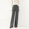 Pantalones de punto de lana 100% pura de pierna ancha para otoño e invierno, cintura alta para mujer, caída, cálidos pantalones de lana, cintura recta elástica, pantalones casuales