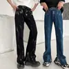 Elegantes jeans de pierna dividida con cremallera para hombre, pantalones acampanados de alta costura europeos y americanos de otoño, pantalones de pierna ancha holgados de moda