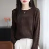Blusa de Tricô com Gola Redonda e Manga Longa Crochê Vazado Estilo Francês Preguiçoso para Mulheres Cardigã Respirável Design Versátil Suéter Top