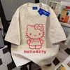 Camiseta de Manga Corta Simple con Diseño de Gato para Mujer, Verano 2026, Casual Americano con Estampado de Letras, Algodón Puro, Rosa, Top para Pareja