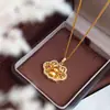 Collar con colgante de calabaza chapado en oro vietnamita con diamantes, acabado cepillado, cierre Ruyi para mujer, cadena para suéter de estilo chino nuevo de alta gama