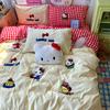 Lençol de Algodão Lavado Classe A Conjunto de Quatro Peças Primavera Desenho Animado Toalha Capa de Edredom Bordada Conjunto de Três Peças para Cama Nantong Home Textile