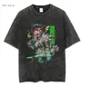 Tamanho Europeu Transfronteiriço Camiseta Masculina de Manga Curta Lavada Vintage Desenho Animado Anime Estilo Dark High Street Europeu e Americano Camiseta Curta Masculina