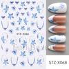 Nuevas pegatinas de uñas transfronterizas para primavera y verano, pegatinas de uñas adhesivas con flores azules y lazo francés, venta al por mayor.