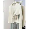 Tricô com Gola Redonda Canelada de Manga Longa Feminino Estilo Novo Primavera Outono Macio Grudento Ajuste Slim Camada Base Suéter Top