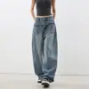 Jeans Retro Americanos Azules Scimitar para Mujer Otoño e Invierno 2025 Pantalones Sueltos de Pierna Ancha con Diseño de Cintura Alta Nuevo Estilo