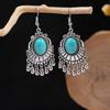 Pendientes Retro Étnicos Europeos y Americanos de Turquesa Azul con Diseño de Anillo Hueco, Colgantes de Borla Floral de Gama Alta, Pendientes Exagerados de Gota de Agua