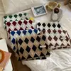 Bufanda de Polar Ártico a Cuadros Diamante Estilo Coreano para Mujer Invierno Artística Retro Tejida de Lana Cálida Cuello Estudiante Pareja