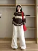 Suéter redondo de punto con patrón de rombos retro Fair Isle, nuevo estilo otoño e invierno, diseño casual, camiseta de punto de manga corta bordada en bloques de color