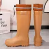 Botas de lluvia de moda, antideslizantes, de caña larga, de caña alta, para mujer, con suela gruesa, talla grande, forradas de polar, de caña media, ligeras, duraderas, hasta la rodilla, de altura media