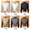 H337 Cómoda Camiseta Básica de Cuello Medio para Mujer, Tejido de Canalé de Cuello Medio, Elegante Top Cálido de Manga Larga para Otoño e Invierno