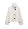 Em Estoque INS Moda Feminina Estilo Europeu e Americano Transfronteiriço Atacado Petite Casual Jaqueta de Lã com Gola Alta