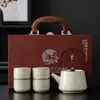 Bule Ru Kiln Azul e Branco com Lótus Enrolado e Alça, Um Bule e Quatro Xícaras com Caixa de Presente, Presente de Reunião Anual da Empresa, Logotipo Personalizado