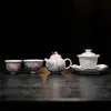 Juego de Té Kung Fu Mojing Morado Nebuloso Jardín de Primavera Peonía Pintado a Mano Peonía, Tetera Doméstica, Gaiwan, Taza de Té, Bandeja para Tetera, Colección de Juegos de Té