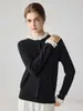 Macio e aconchegante! Cardigã feminino 100% cashmere puro de manga longa com bordas plissadas, gola redonda, abotoamento simples, suéter de tricô cinza