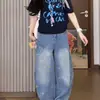 Jeans texturizado, modelador, que alonga a silhueta, versátil, com design de cintura alta lavado, confortável, estiloso, com bom caimento, fácil de combinar e usar, calça pantalona