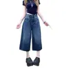 Jeans de pierna ancha cropped para mujer, estilo fino de verano, nueva colección 2026, tiro alto, corte relajado, estilo casual, adecuados para figuras petite, pantalones de pierna recta