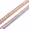 Pulsera de cadena de tenis de circón rosa de fila única transfronteriza europea y americana de 4.5m, pulsera versátil de hip-hop para hombres y mujeres, venta al por mayor