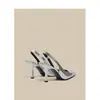 Sapatos de Salto Alto Estilo Francês de Luxo para Mulheres com Bico Fino Simples e Abertura Rasa, Sandálias Elegantes Fechadas na Cor Prata