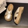 Sapatos Plataforma para Mulheres Baixas, Meias Romanas, Novos Sandálios de Verão 2025 com Trama Vazada e Bico Fechado para Uso Externo Feminino