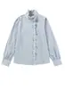Camisa Listrada Estampada Estilo Europeu e Americano da Moda para Mulheres, Venda Quente Transfronteiriça, Novo Modelo de Outono, Camisa de Botão Único com Múltiplos Botões para Mulheres